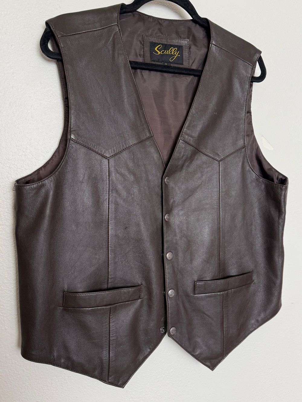 Vintage Scully Soft Brown Leather Dress Vest Mens Large Cowboy Biker Western